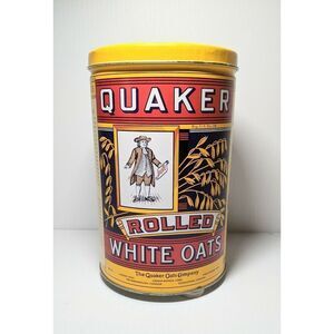 Vintage Quaker Rolled White Oats Tin Canister 1992 Stamp on 1984 Ltd Edition